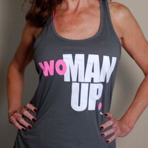woMAN Up Grey Fitted Workout Tank
